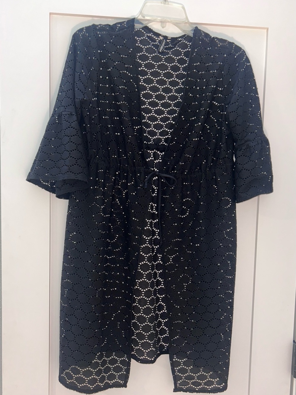 Black Eyelet Beach Cover-Up with Tie Front